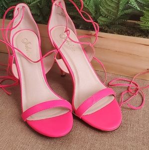 Open toed wrap around ankle heel